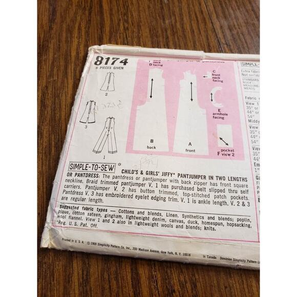 Girls jumpsuit Sewing Pattern Pant Jumper Simplicity 8174 Size 8 - Picture 3 of 5